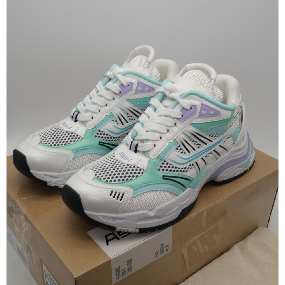 NEW Ash Women's 7 Race Fion Sneakers White Hype Mint Black Size 41